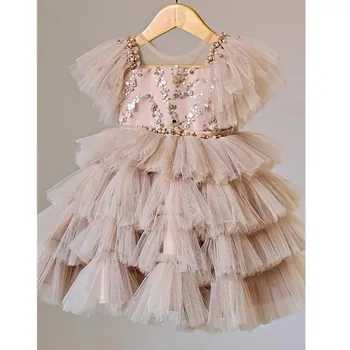Zīdaiņu Meiteņu kleitas, bērnu apģērbi vizuļi Bowtie Princess tutu pūkains Bērniem Kleita bērna 1. dzimšanas dienu Vestido Drēbes Fille