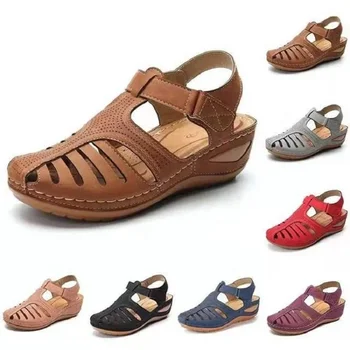 Jaunas Vasaras Sieviešu Ķīlis Sandales Premium Ortopēdisko Open Toe Sandales Vintage Anti-slip Ādas Ikdienas Sieviešu Retro Platformas Kurpes