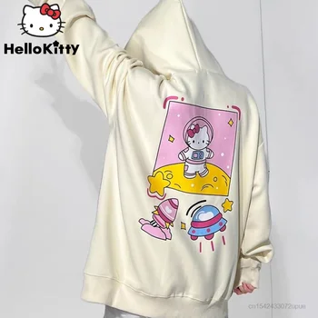 Sanrio Hello Kitty Modes Apģērbu Sievietēm, Vīriešiem Karikatūra Tendence, Sporta Krekli Pāri Rāvējslēdzēju Jaka Topi Kapuci Y2k Streetwear Pelēkā Vārna
