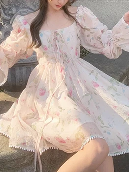 Franču Elegance Ziedu Mini Kleita Sievietēm Dizains, Mežģīnes, Šifons Bell Piedurknēm Pludmales Kleitu Modes Y2k Korejas Puse Kleita Vasaras 2023