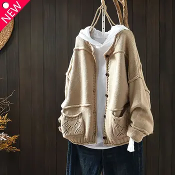 Džemperis trikotāžas jaka jaka sieviešu rudens apģērbu literatūras un ikdienas zaudēt temperamentu ilgi piedurknēm cietā džemperis jaka