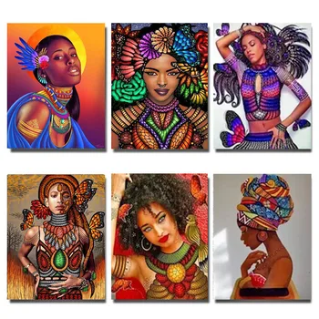 Dimanta Mozaīkas attēlu Āfrikas sieviete, dimanta Izšuvumi Pilnu Kvadrātveida, apaļas Diy Dimanta Glezna Krustdūrienā meitene, dāvanu, mājas dekoru