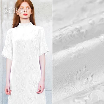 Luksusa balts reljefs ziedu žakarda brokāta auduma kleitu, mēteļu 3D ziedu žakarda audu auduma tela tejido stoffen SP5660