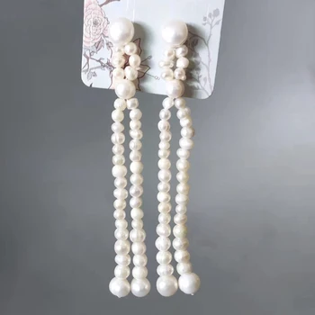 Korejas Dizaina Nelegālo Saldūdens Pērļu Boucles Doreilles Pendantes Modes Dizainere Ilgi Piliens Auskari Banketa Elegants Rotaslietas