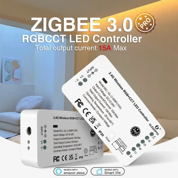 GLEDOPTO Zigbee 3.0 LED Lentes Kontrolieris 15A RGBCCT Pro Strādāt ar Hu/e Tuya Smart Dzīves SmartThings App Balss RF Tālvadības pults