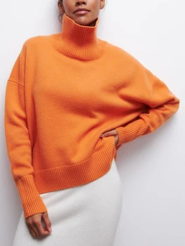 2023 Modes Augsta Apkakle Zaudēt Siltas Sieviešu Knitwears Jaunas Ziemas Vintage Džemperis ar garām Piedurknēm, Sieviešu Džemperis Adīt Topi 29023