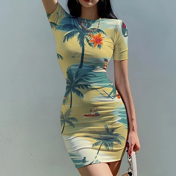 2023 Havaju Sievietes Sexy Kleita Vasaras 3D Pludmales, Kokosriekstu Koku Drukāšanas Mini Kleita Jauns Modes Sieviešu Ielas Apģērbu Kleita