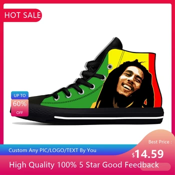 Bob Marley Regeja Zvaigzne Rasta Rokmūzikas Modes Gadījuma Auduma Kurpes ar Augstu Top Viegls Elpojošs 3D Drukas Vīriešu, Sieviešu Čības