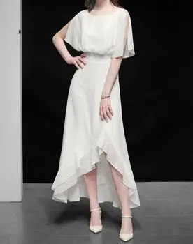 Sievietēm Eleganto Balto Kleitu Festa Augstas Kvalitātes Kāzu Kokteilis Puse Drēbes Femme Asimetrisks Dizainera Šifona Vestidos