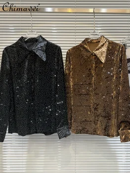 Sieviešu Krekls 2023 Ziemas Drēbes, Jaunu Smago Zvaigžņotām Karstā Urbšanas Samta Auduma, ar garām Piedurknēm Blūze Topi Streetwear Blusas Mujer