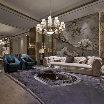 Eiropas stila ādas dīvāns dzīvojamā istabā, masīvkoka kombinācija augstas klases villa mēbeles jaunu dīvāns