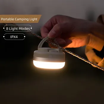 Portatīvo Kempings Avārijas Gaismas, LED Mobilo Telts Lampa ar Āķi, 8 Režīmi, Kempings Zvejas Mini Apgaismojums SOS Gaismas