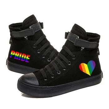 Karstā Droshipping Varavīksnes Strīpas LGBT Praida Drukāt Gadījuma Koledžas Stila Kurpes ar Augstu Top Kurpes Sneaker