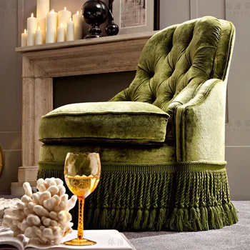 Vintage Samta Pušķis Dīvāns Eiropas Stila Pull Sprādzes Atpūtas Krēsls Gaismas Luksusa Dzīvojamās Istabas Villa Vienkārši Pedāli Dīvāns