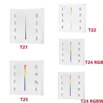 T21 T22 T24 T25 4 joslu stikla touch panel 2.4 G RF Bezvadu RF tālvadības 1-5 krāsu LED kontrolieris Color /RGB/RGBW led lentes