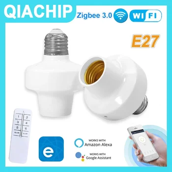 QIACHIP Wifi E27 Smart Lampas Turētāju, LED Spuldzes Adapteris ZigBee Gaismas Kontaktligzdas, Izmantojot eWelink Balss Kontroles Alexa, Google Home